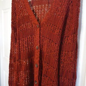 Mudd Burnt Orange Size Large Cozy Crochet Cardigan